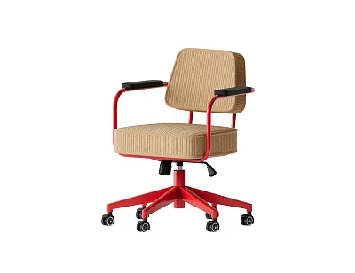 Comfortable Children's Chair With Beige Fabric Black Armrests Red Frame And Five Star Caster Wheels 3d model