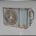 Old Outdoor Air Conditioner Unit Featuring Rusty Body And Fan Grill