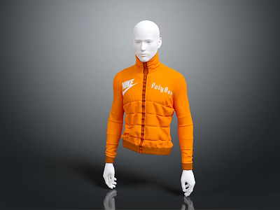 Bright Orange Nike Football Sports Jacket with Zipper Design on Mannequin 3d model