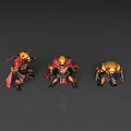 Three Fantasy Horned Warrior Figures In Detailed Armor With Red Capes