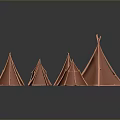 Orange Tents Furniture With Multiple Small Tents Surrounding Large One On Reflective Surface