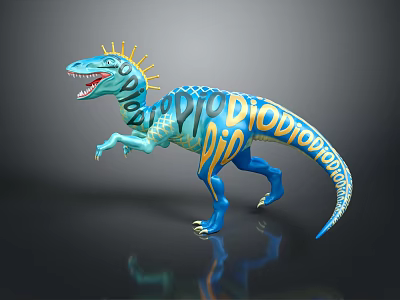 Vibrant Blue Dinosaur Toy Character With Yellow Spiked Back And Fierce Expression 3d model
