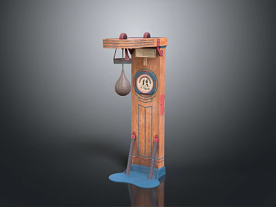 Vintage Wooden Clock Structure With Round Dial Pendulum And Blue Base 3d model