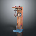 Vintage Wooden Clock Structure With Round Dial Pendulum And Blue Base