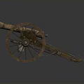 Vintage Cannon Antique Military Weapon with Wooden Wheels and Metal Barrel