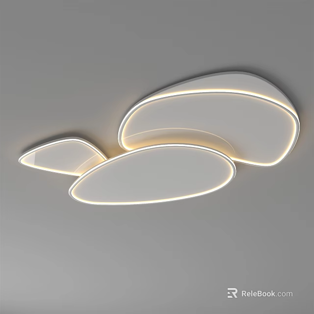 Modern Minimalist Ceiling Light With Irregular Cloud Like White Shades And Warm LED Strips 3d model 