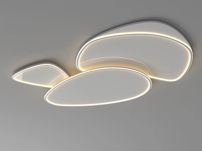 Modern Minimalist Ceiling Light With Irregular Cloud Like White Shades And Warm LED Strips 3d model