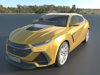 Golden Sleek Sports Car With Modern Design And Luxury Wheels Outdoor 3d model