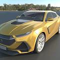 Golden Sleek Sports Car With Modern Design And Luxury Wheels Outdoor