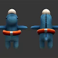 Blue Dinosaur Dolls Wearing White Hats With Orange And White Lifebuoy