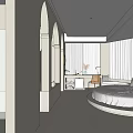 Bright Modern Hotel Room With Round Bed Arched Design And Minimalist White Interior