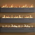Modern Wall Mounted Gray Fireplaces With Burning Flames On Brown Wall