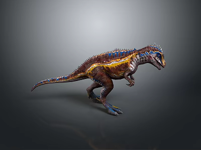 Realistic 3D Dinosaur Model With Vibrant Blue Yellow Brown Colors And Detailed Skin Texture 3d model