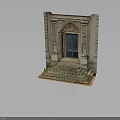 Traditional Building Entrance With Arched Carved Door Stone Steps And Beige Walls