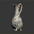 White Decorative Vase With Blue Gold Floral Patterns And Intricate Carved Details