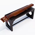 Traditional Chinese Guqin Musical Instrument with Intricate Carvings on Black Wooden Stand