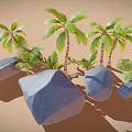 Natural Landscape Design With Wooden Palm Trunks Stone Rocks And Green Foliage Plants