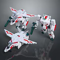 Intelligent Robot Models With White Red Design Flying And Standing Forms