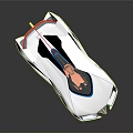 Futuristic White Sports Car With Blue Accents Red Seats And Open Roof Design