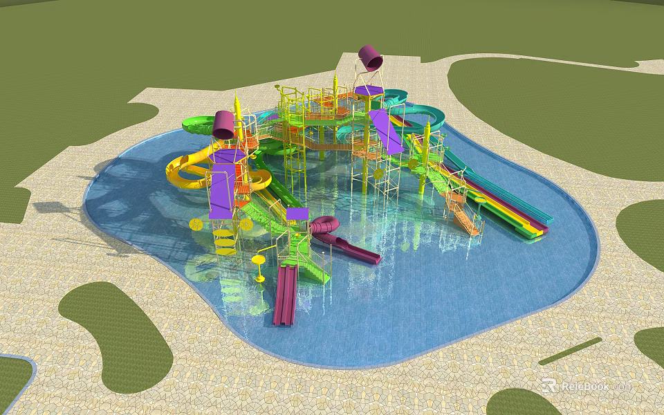 Colorful Water Play Equipment For Kids With Slides And Outdoor Structure 3d model 