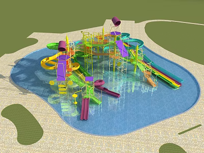 Colorful Water Play Equipment For Kids With Slides And Outdoor Structure 3d model