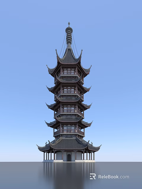 Traditional Chinese Architectural Pagoda With Multi Story Design And Overhanging Eaves Against Blue Sky 3d model 