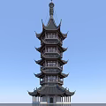 Traditional Chinese Architectural Pagoda With Multi Story Design And Overhanging Eaves Against Blue Sky