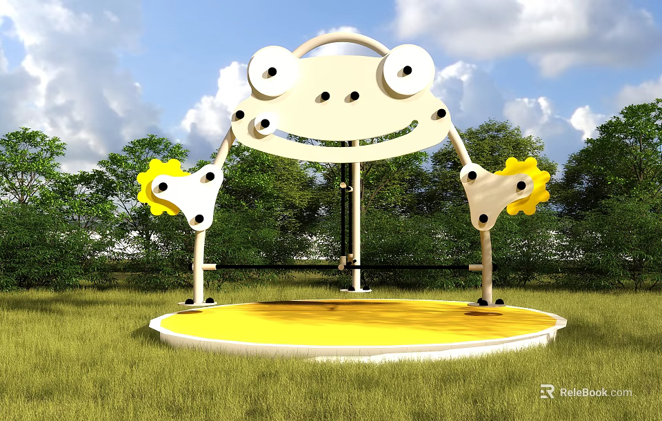 Cartoon Frog Shaped Garden Ornament With Big Eyes Smiling Face And Yellow Gear Decorations 3d model 