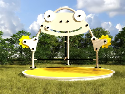 Cartoon Frog Shaped Garden Ornament With Big Eyes Smiling Face And Yellow Gear Decorations 3d model