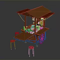 Wooden Street Food Cart With Red Canopy Countertop Red Stools And Wheels