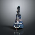 Blue Cone Shaped Decorative Sculpture With Wrapped Rope And Metal Ring Accents