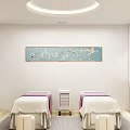 Yue Jiaoniang Reception Counter Area With White Cabinets Curved Column Circular Light And Green Plant