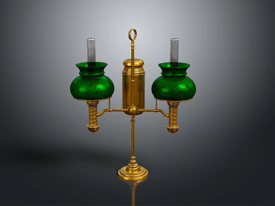 Gold Green Vintage Lighting Combination with Two Lamp Heads and Candle Holders 3d model