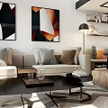 Modern Living and Dining Room Interior With Dining Table Chairs Sofa Decorative Vases And Wall Art
