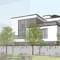 Modern Two Story Detached Villa With Black Roof White Exterior And Surrounding Greenery