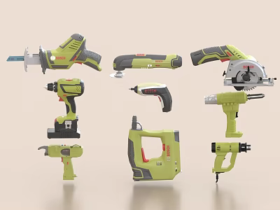 Assorted Green Power Tools For Construction 3d model