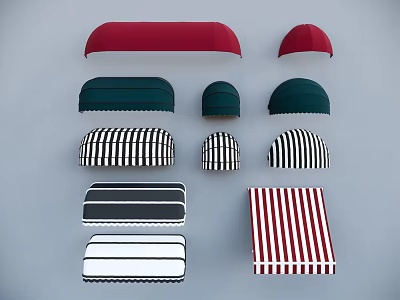Colorful Awnings with Different Colors Striped Patterns and Various Designs 3d model