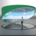 Modern Technology Exhibition Hall With Circular Glass Structure Soft Lighting Cityscape Background And Floor Reflection 3d model
