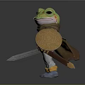 Frog Game Movie Character Wearing Golden Armor With Scarf Sword Shield And Blue Boots