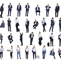 Multiple Business People In Various Poses With Formal Casual Attire And Briefcases