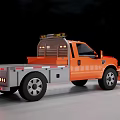 Orange Utility Truck With Snow Plow Warning Lights And Tow Flatbed Features
