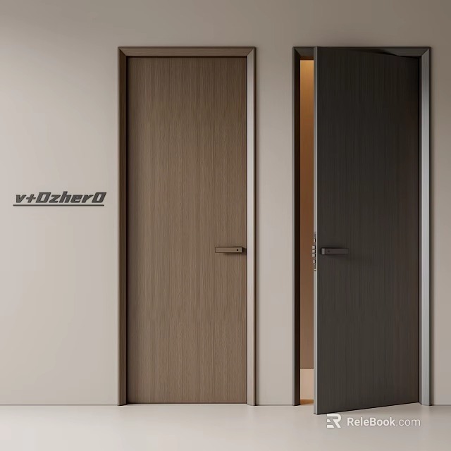 Modern Wooden Swing Doors With Light And Dark Brown Wood Grain And Metal Frame 3d model 