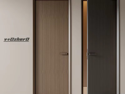 Modern Wooden Swing Doors With Light And Dark Brown Wood Grain And Metal Frame 3d model