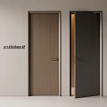 Modern Wooden Swing Doors With Light And Dark Brown Wood Grain And Metal Frame