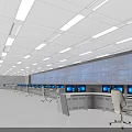 Modern Monitoring Room Interior With Multiple Displays Control Desks And Office Chairs