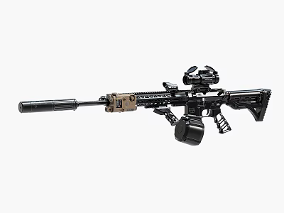 Modern Tactical Black Rifle Equipped With Scope Suppressor Magazine And Accessories 3d model