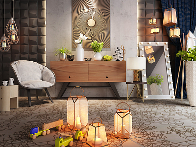 Nordic Side Cabinet Side Cabinet Single Chair Lamps Ornaments Potted Clothes Decoration model