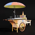 Ice Cream Cart With Colorful Umbrella And Ice Cream Cones