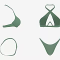 Green Bikini Swimwear With Triangle Top And High Cut Bottom Design