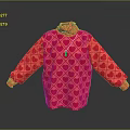 Stylish Red High Neck Casual Sweater Featuring Heart And Diamond Patterns 3d model